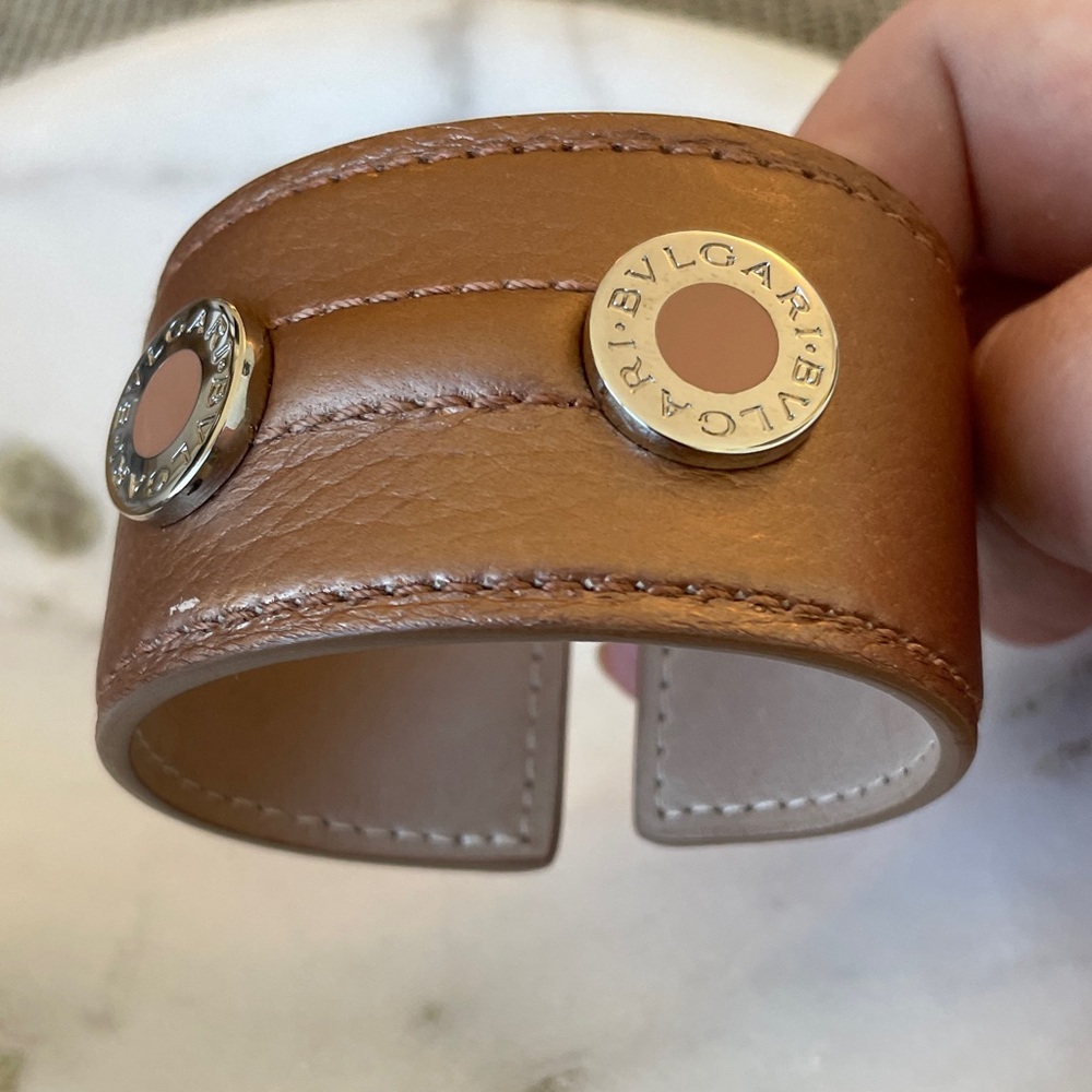Bulgari Brown Leather Bracelet with Silver Accents
